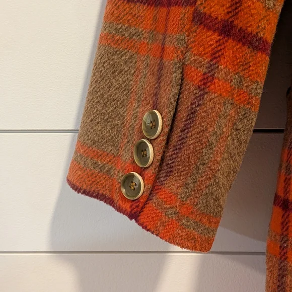 Elegant Plaid Trench Coat - Orange and Brown - Picture 7 of 9